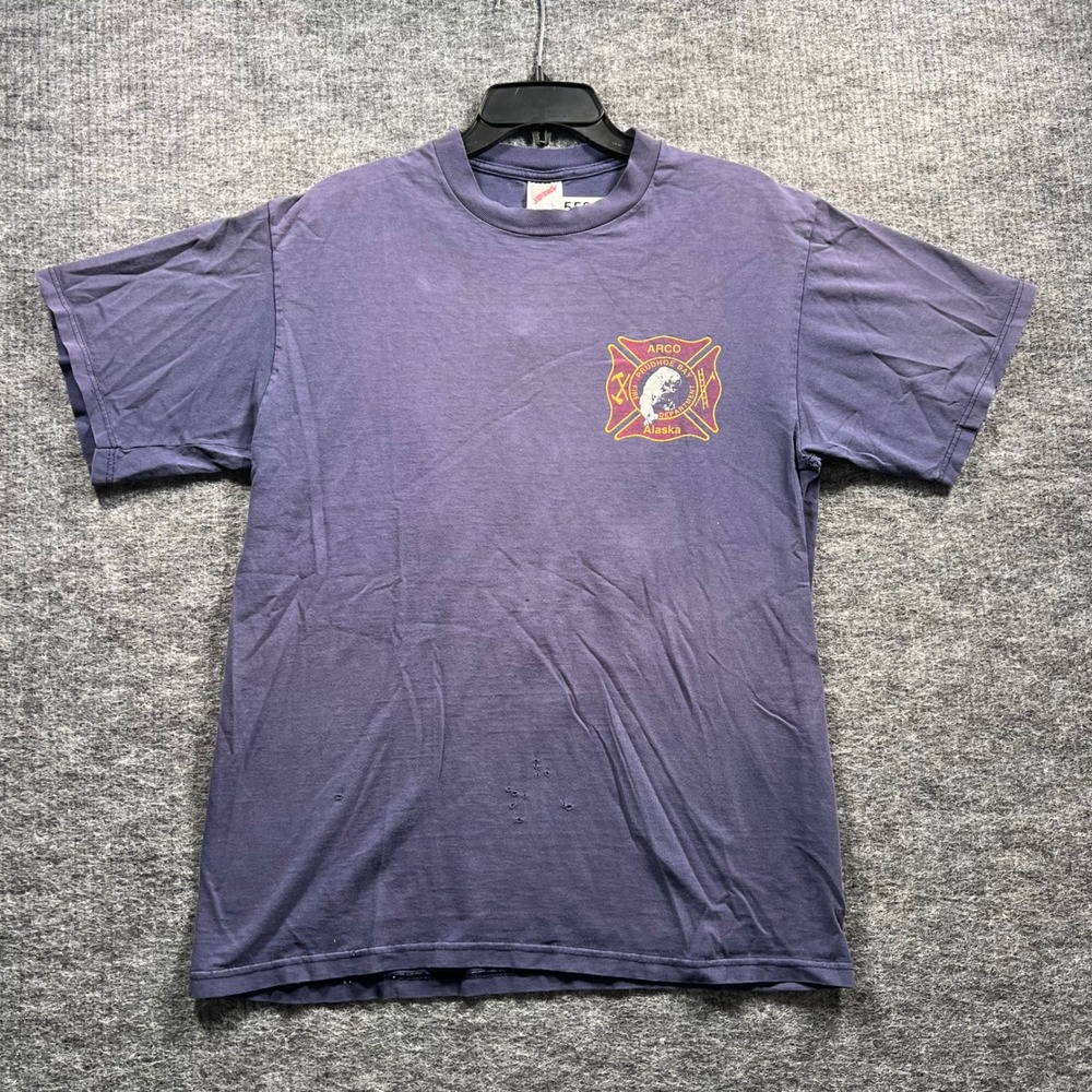 Vintage 90s Jerzees ARCO Prudhoe Bay Alaska Fire Dept T-Shirt Large Polar Bear